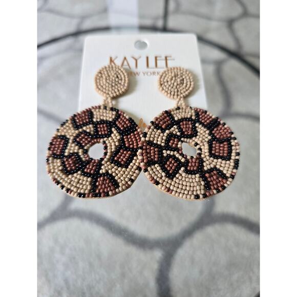 Kay Lee Leopard Pattern Circle Earrings New - Picture 3 of 4